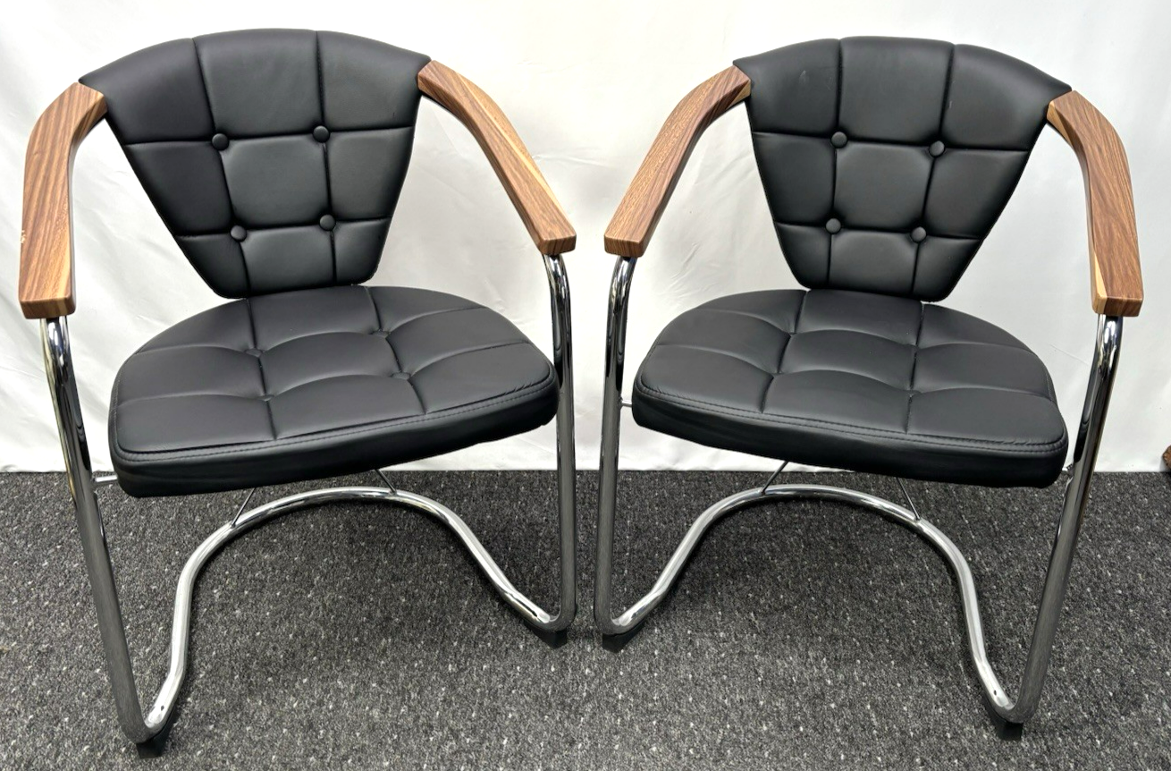 1 von 6 Stuhl Gropius Vintage Kunstleder silber schwarz Büro Esstisch Bauhaus