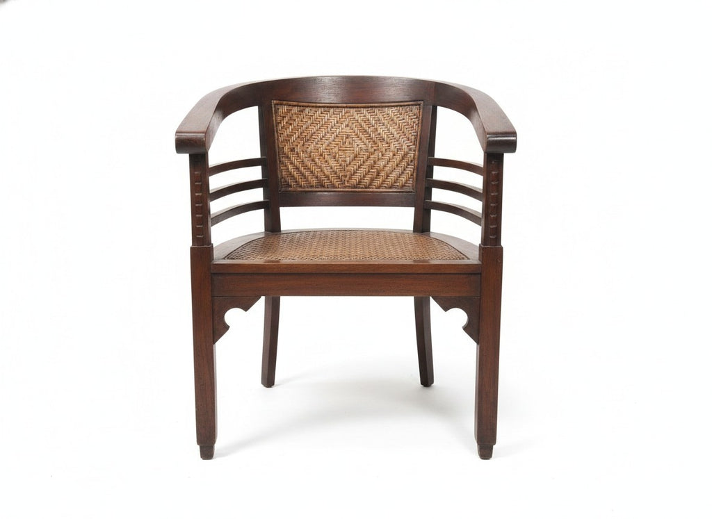 Kolonialstil Armlehnstuhl Massivholz Rattan Sessel Korbstuhl Wohnzimmer Braun