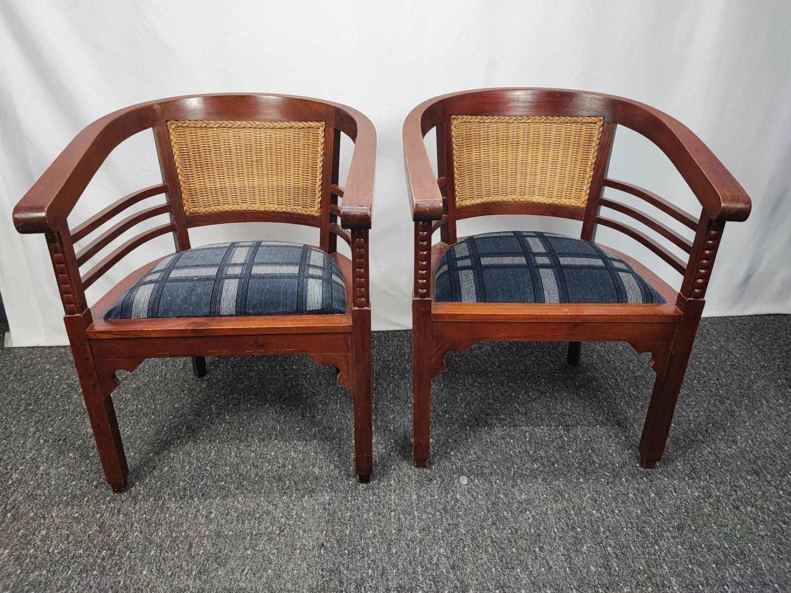 Kolonialstil Armlehnstuhl Massivholz Rattan Sessel Korbstuhl Polstersitz Vintage - Wesel Antik Kunst Vintage