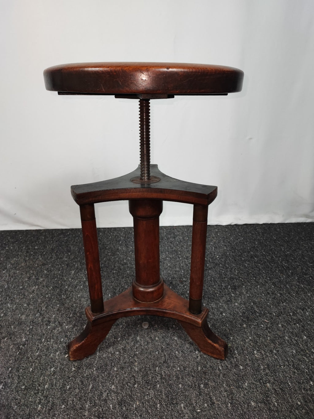 Klavierhocker Gründerzeit Drehhocker Massivholz höhenverstellbar Spindelhocker