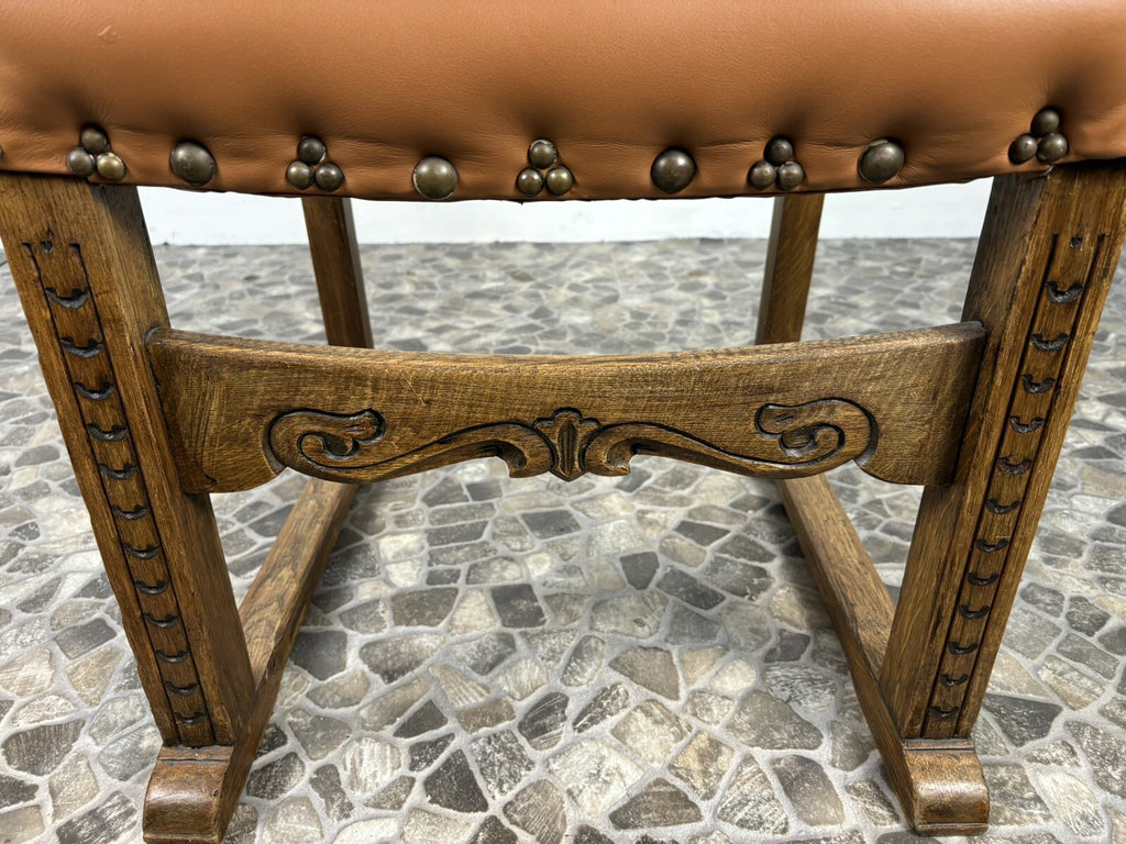 1 von 2 spanischer Stil Stuhl Leder Art Deco Massivholz Schnitzarbeiten