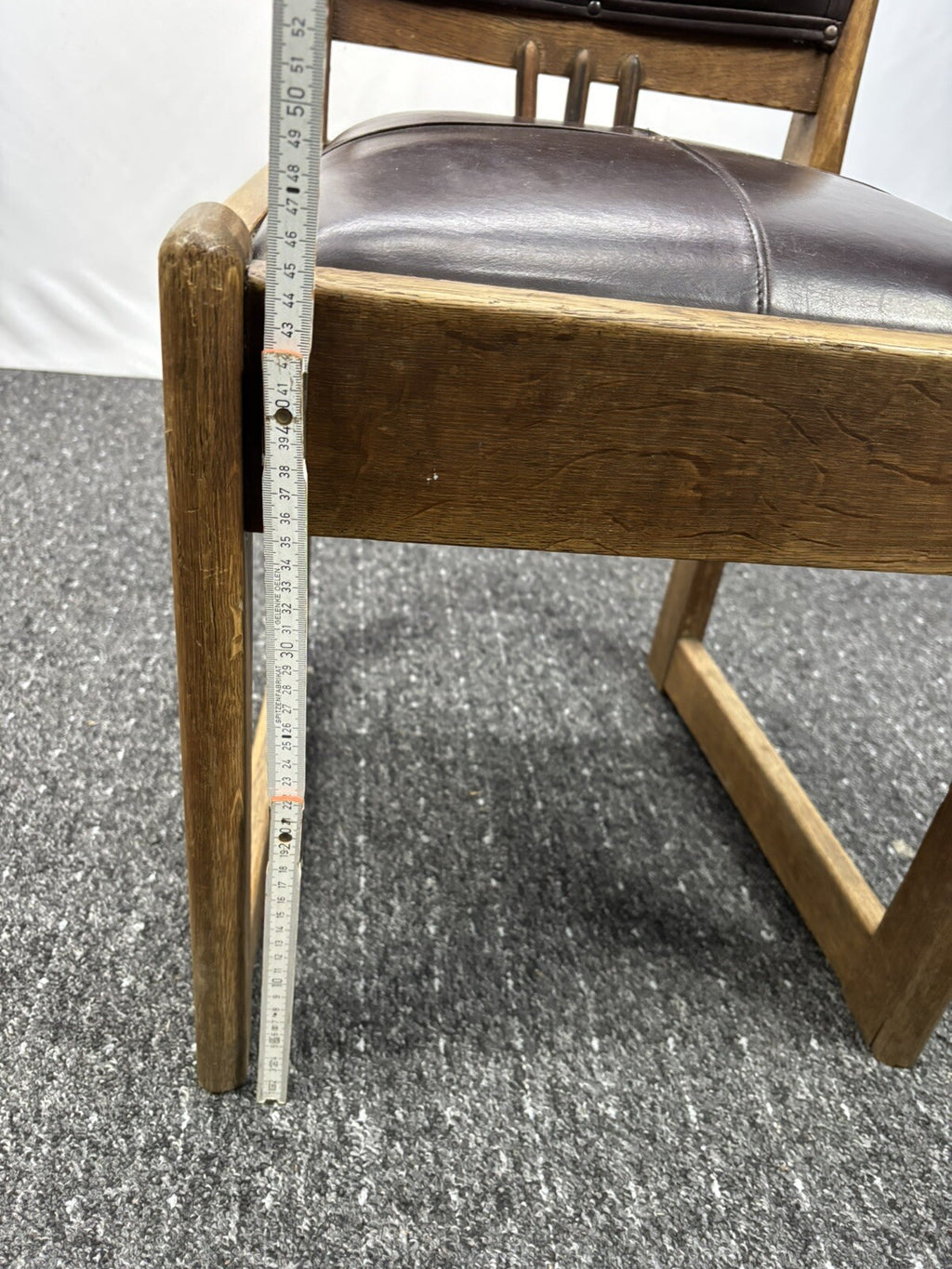 Massiv Holzstuhl Leder Art Deco Vintage Büro Esszimmer Massivholz Eiche