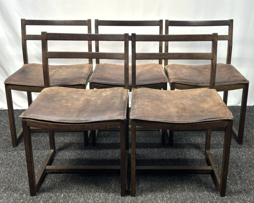 1 von 5 Skandinavischer Esszimmer Stuhl Midcentury Leder Holz Bauhaus Vintage 