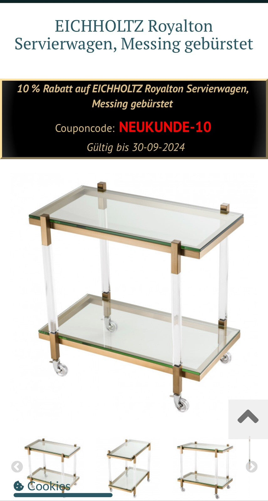 EICHHOLTZ Royalton Servierwagen Barwagen Messing gebürstet Glas Vintage Regency