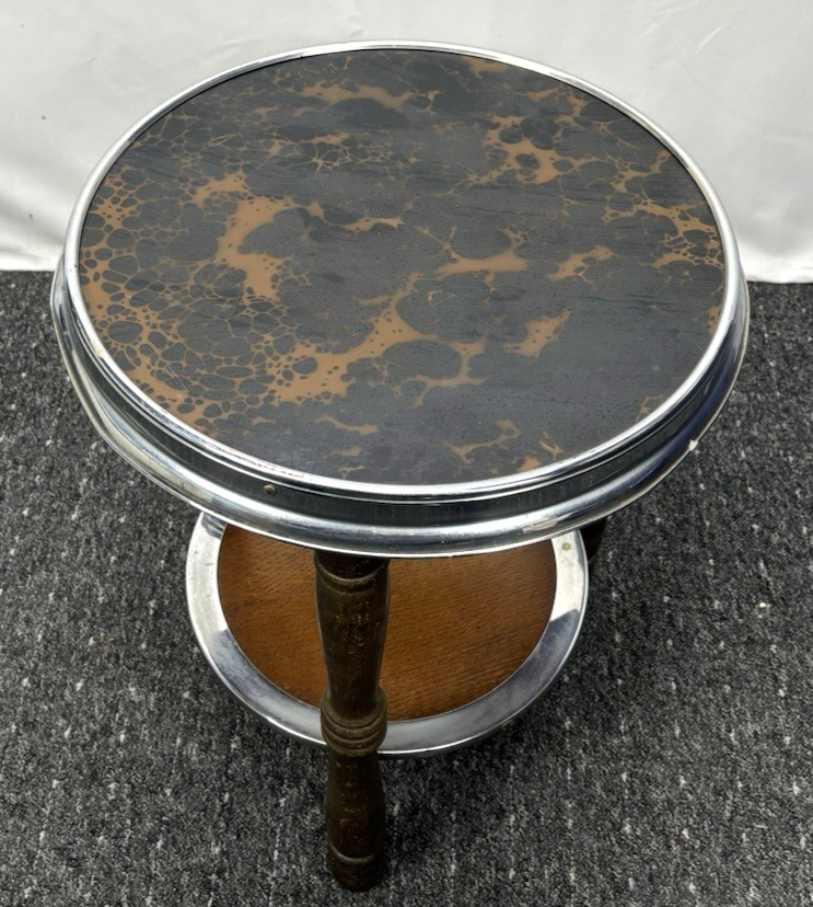 Beistelltisch Rauchertisch Art Deco Rund Holz Glas 2 Böden Vintage