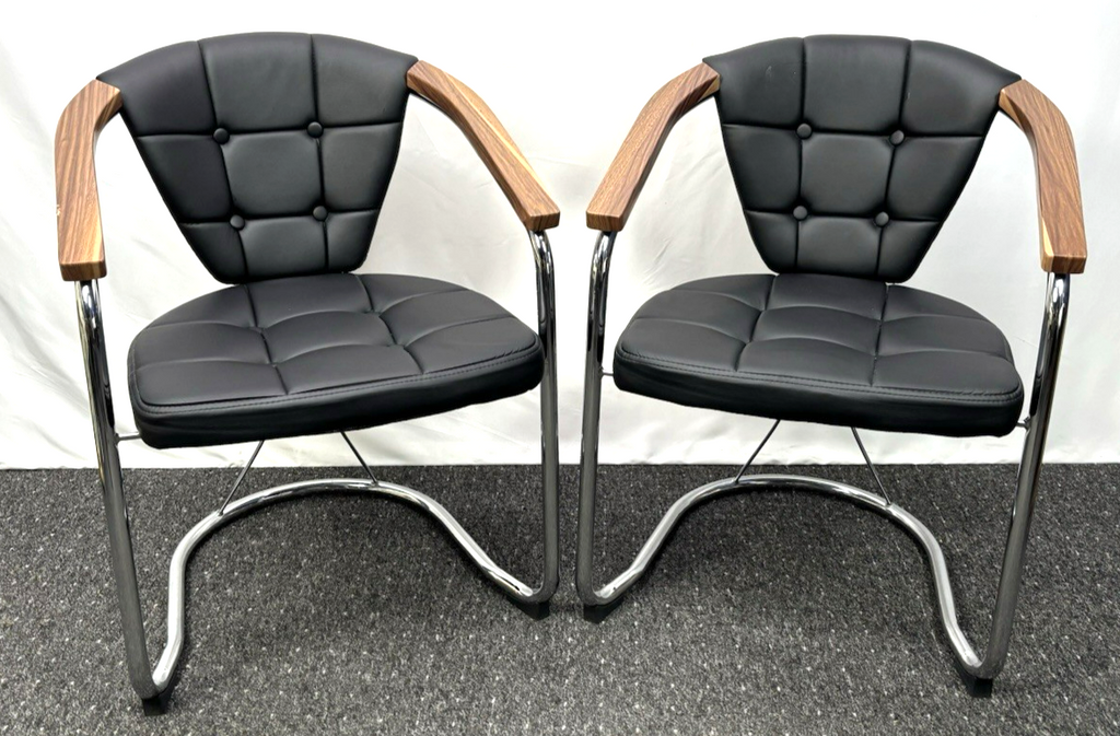 1 von 6 Stuhl Gropius Vintage Kunstleder silber schwarz Büro Esstisch Bauhaus