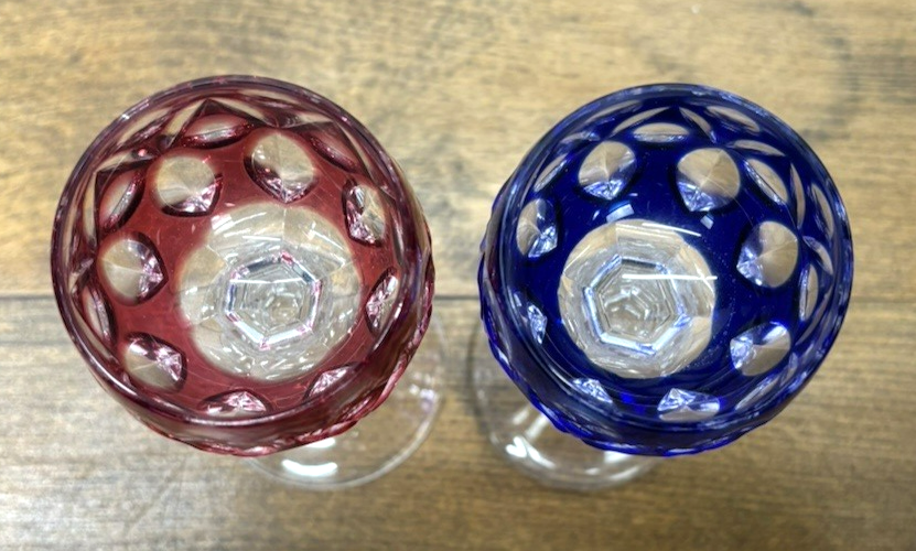 2x Römer Kristallglas Baccarat Likör Schnaps Vintage rot blau