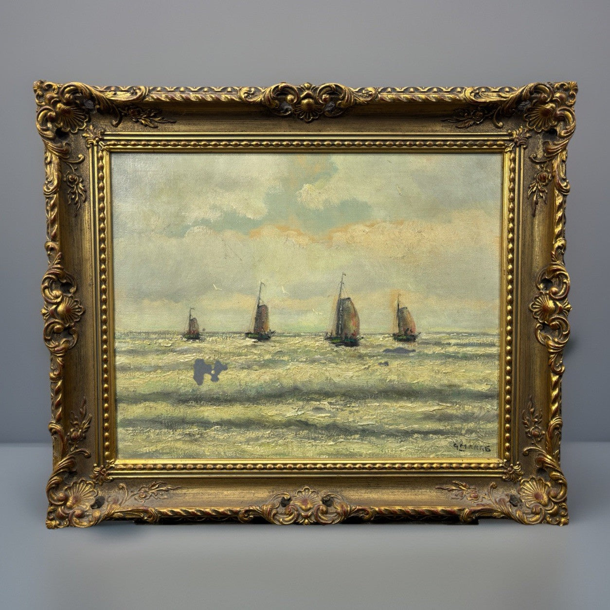 Ölgemälde Gerrit Marre Bild "Segelschiffe Nr.1" signiert  gerahmt ca. 63 x 53 cm