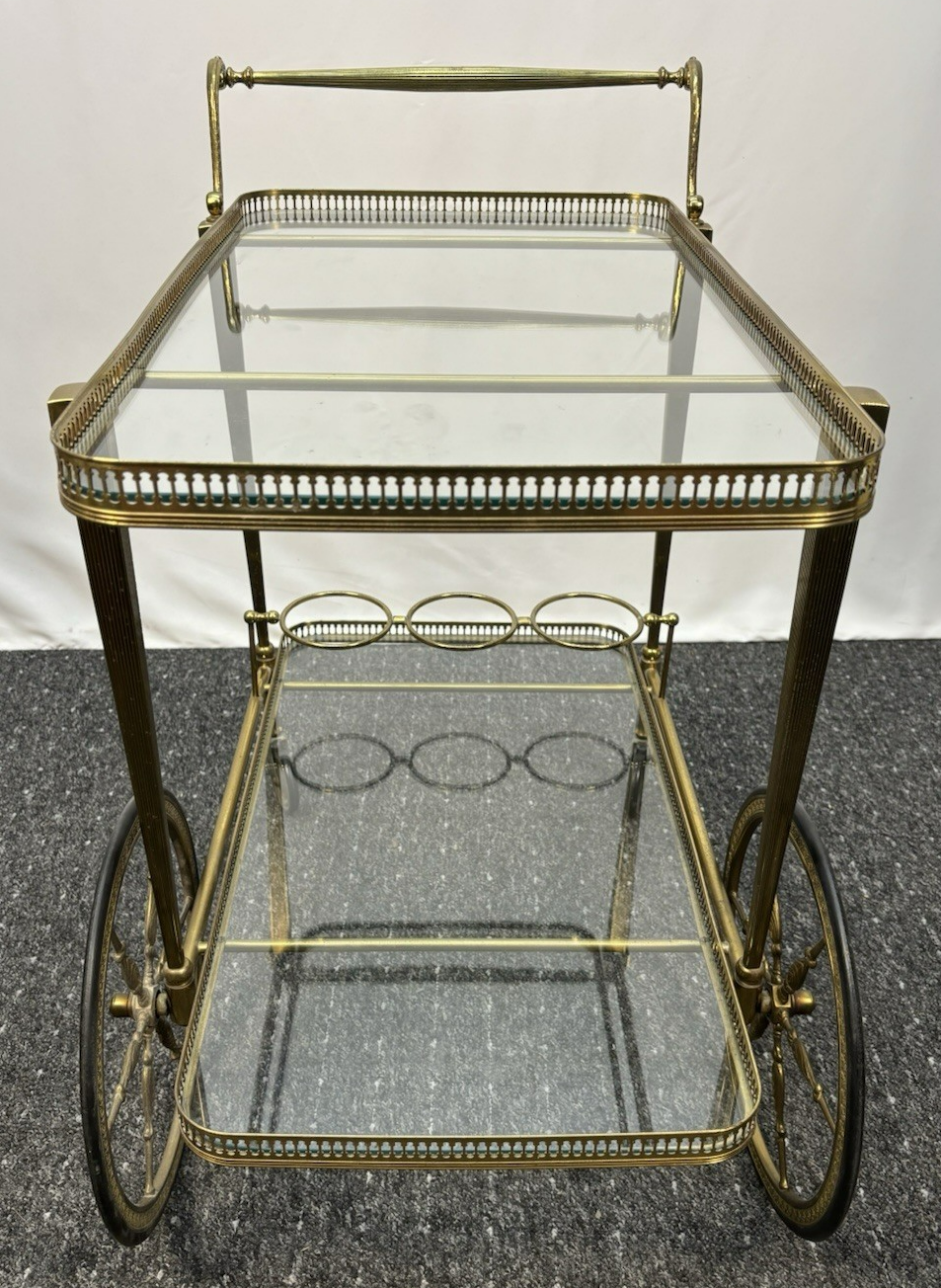 Teewagen Servierwagen Barwagen Messing auf Rollen Art Deco Bauhaus Vintage