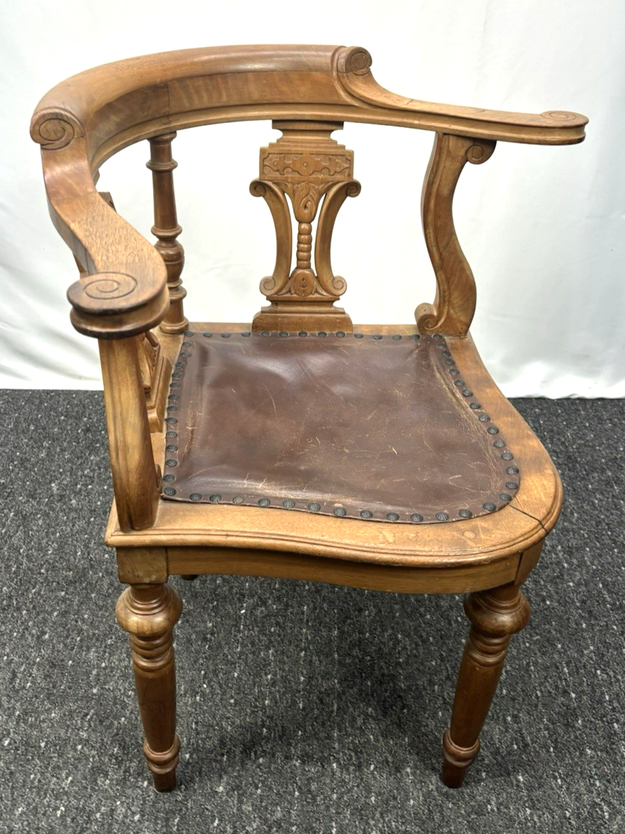 Eckstuhl Corner Chair Captainstuhl Antik Massivholz Leder Art Deco