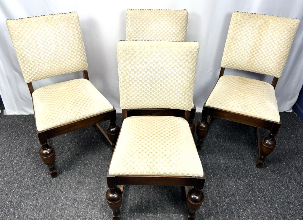 4er Set Esszimmer Stuhl Massivholz Stoffbezug Art Deco Vintage
