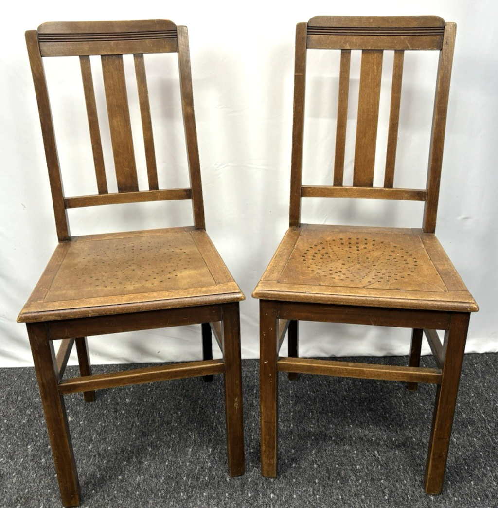 1 von 2 Holzstuhl Prägesitz Art Deco Küche Esszimmer Antik Vintage