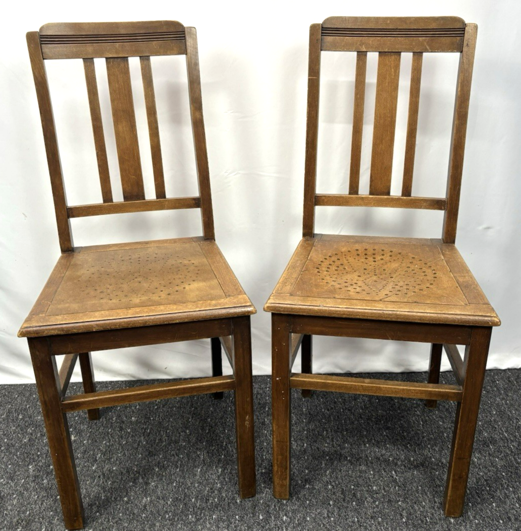 1 von 2 Holzstuhl Prägesitz Art Deco Küche Esszimmer Antik Vintage