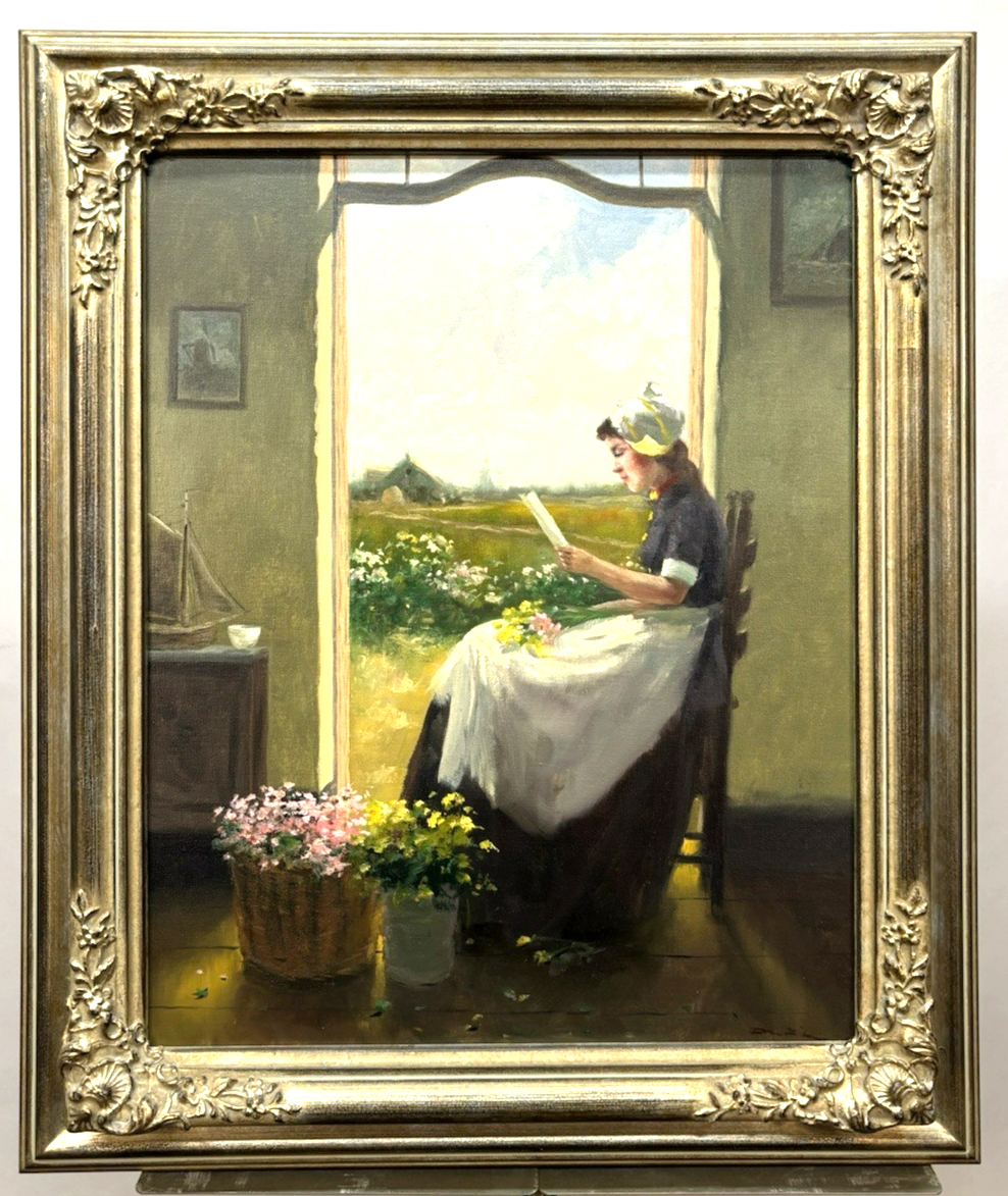 Gemälde Fritz Möritz,  Holländerin am Fenster gerahmt signiert ca. 53 x 85 cm