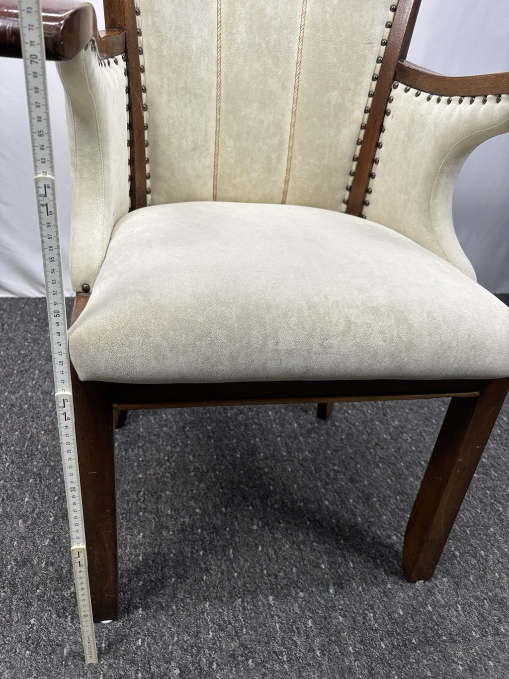 Art Deco Armlehnstuhl  Esszimmer Büro Vintage Stuhl Polster Holz beige