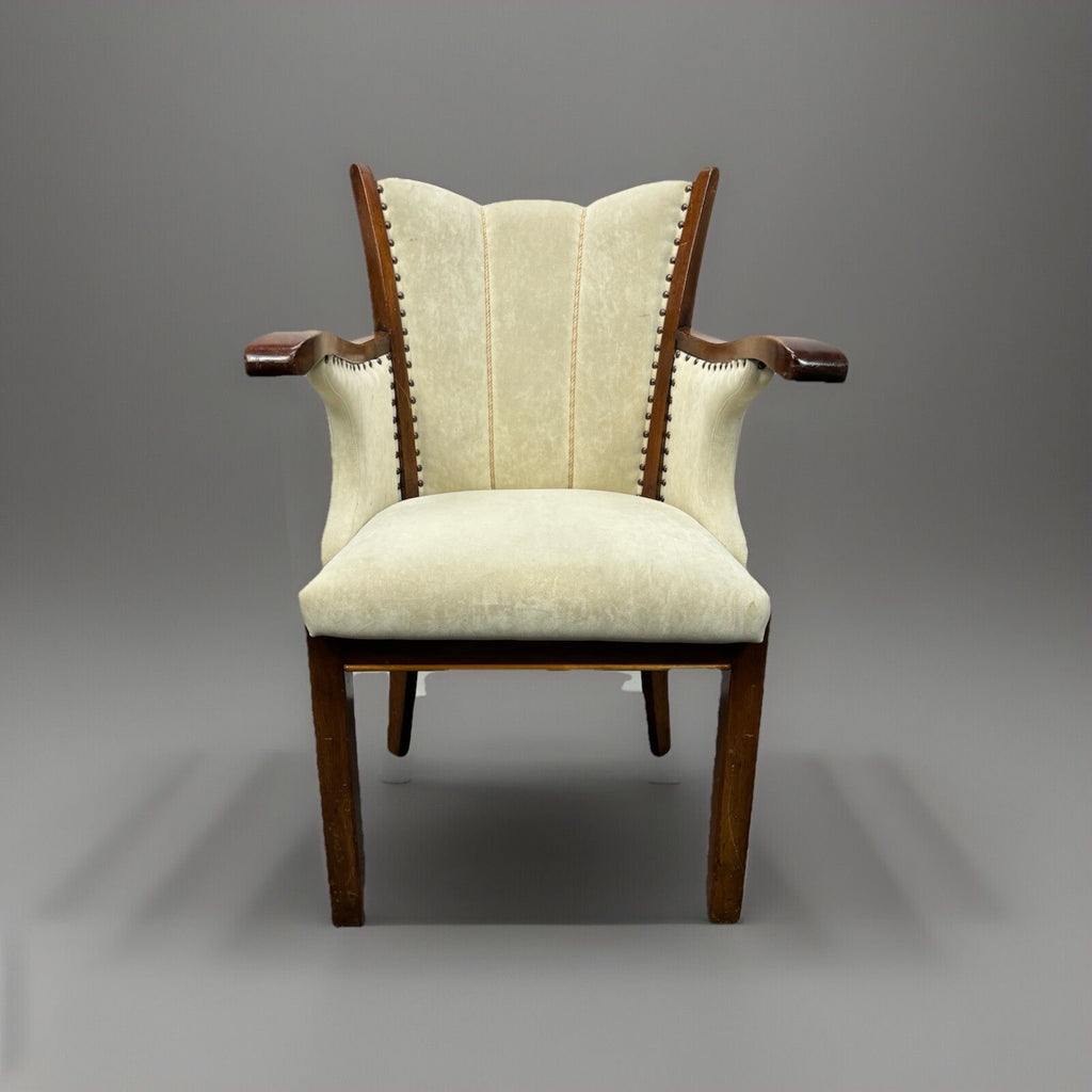 Art Deco Armlehnstuhl  Esszimmer Büro Vintage Stuhl Polster Holz beige