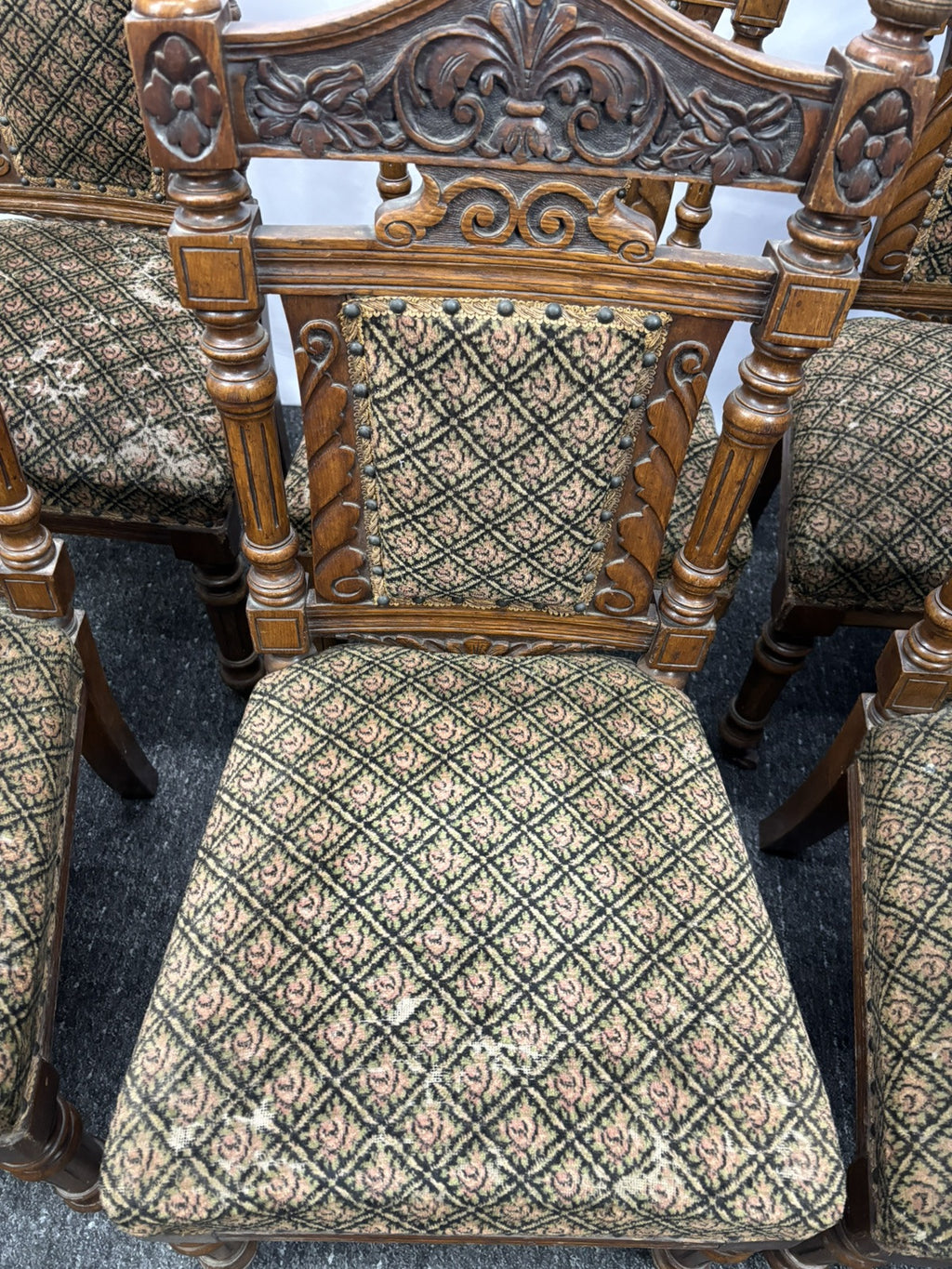 6er Stuhlset Esszimmer Antik Barock Art Deco Massivholz Schnitzarbeiten rollbar
