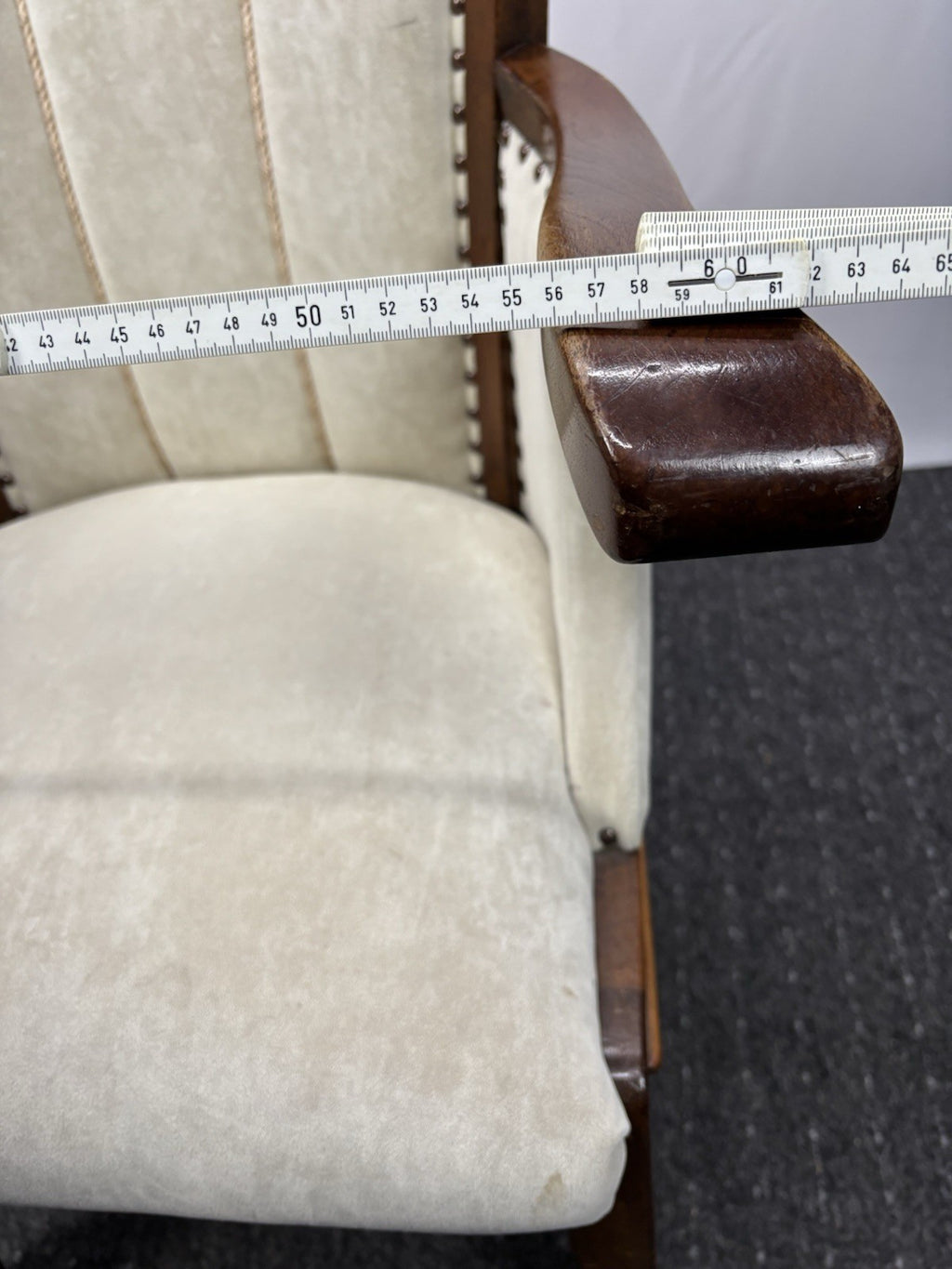 Art Deco Armlehnstuhl  Esszimmer Büro Vintage Stuhl Polster Holz beige