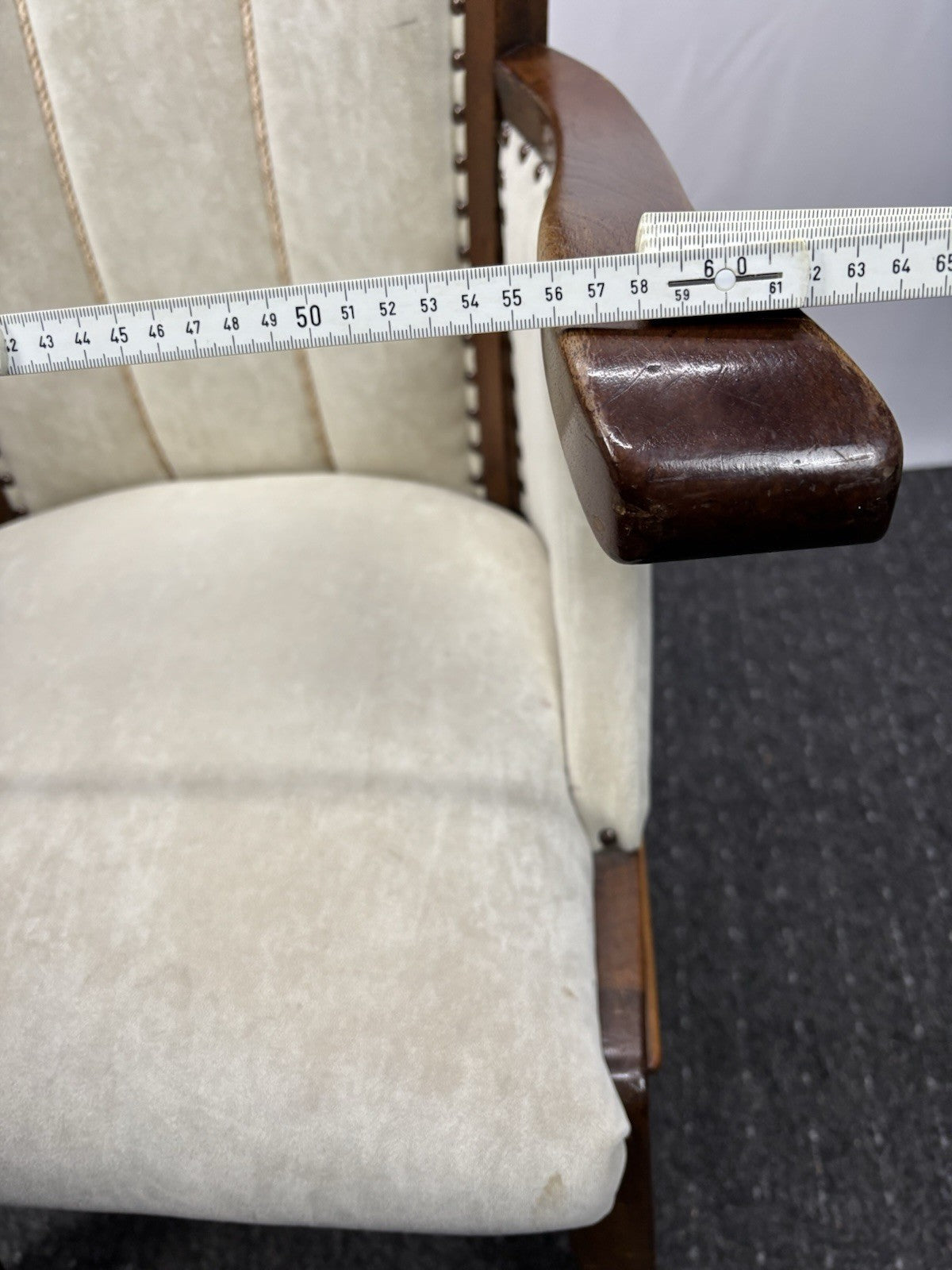 Art Deco Armlehnstuhl  Esszimmer Büro Vintage Stuhl Polster Holz beige