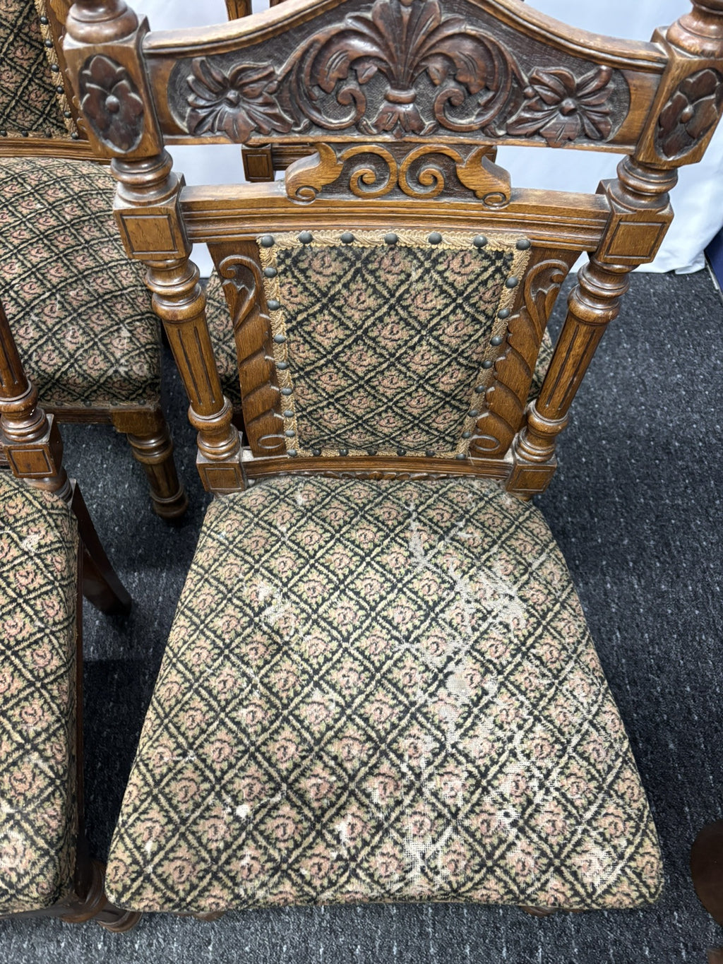 6er Stuhlset Esszimmer Antik Barock Art Deco Massivholz Schnitzarbeiten rollbar