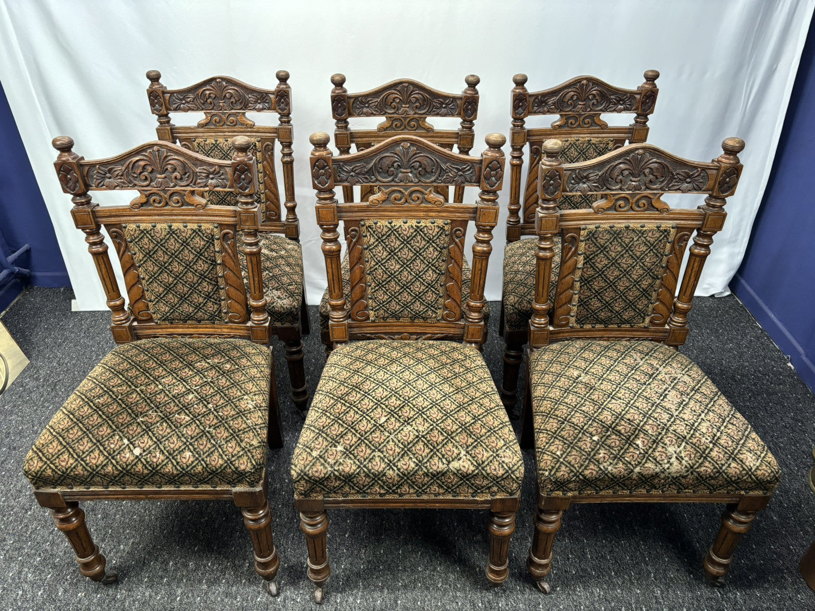 6er Stuhlset Esszimmer Antik Barock Art Deco Massivholz Schnitzarbeiten rollbar